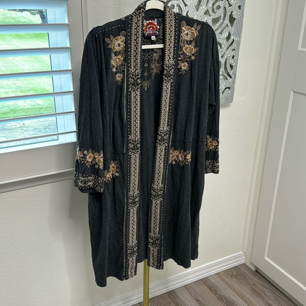 Johnny Was dark grey, 3/4 sleeve midi kaftan